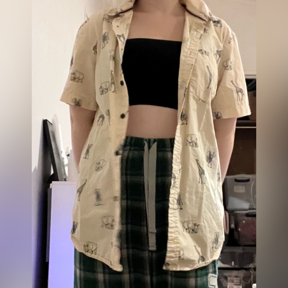 Cream Button Down with Animals